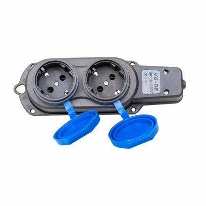 Prelungitor cauciucat pentru exterior, Z-TOOLS cu 2 lacasuri, 16A, IP44, fara cablu / ZTS 8418