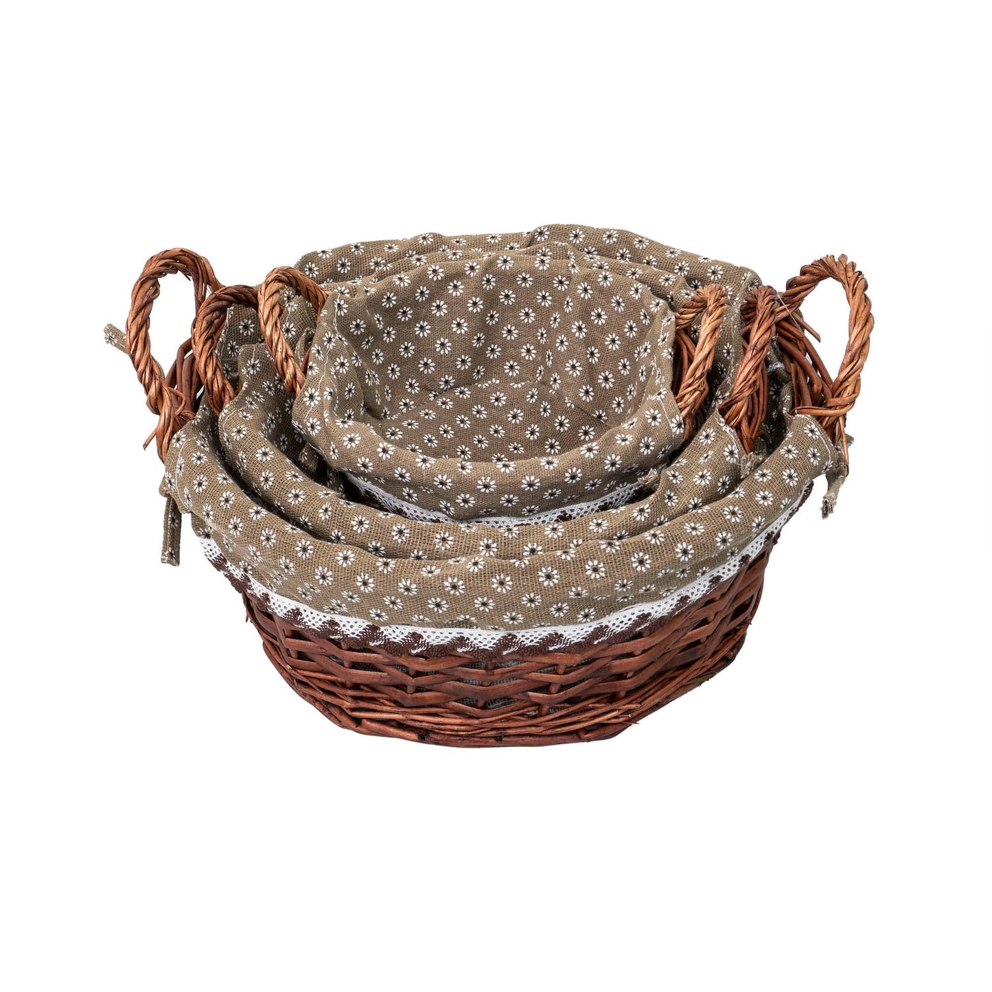 Set 3 cosuri de rachita rotunde, cu manere, maro inchis plus material textil / ZTS 8427