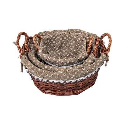 Set 3 cosuri de rachita rotunde, cu manere, maro inchis plus material textil / ZTS 8427