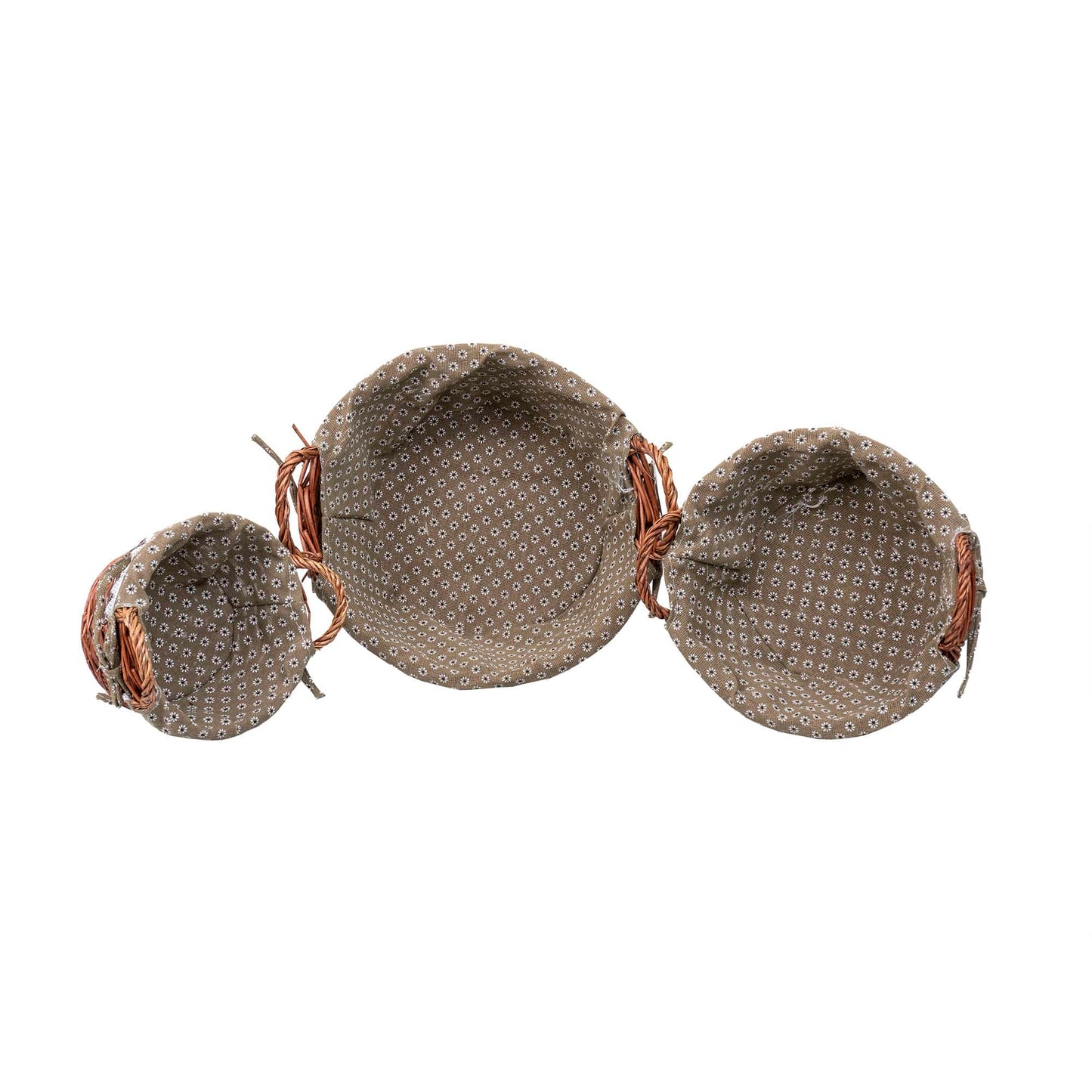 Set 3 cosuri de rachita rotunde, cu manere, maro inchis plus material textil / ZTS 8427