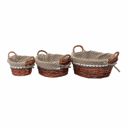 Set 3 cosuri de rachita rotunde, cu manere, maro inchis plus material textil / ZTS 8427