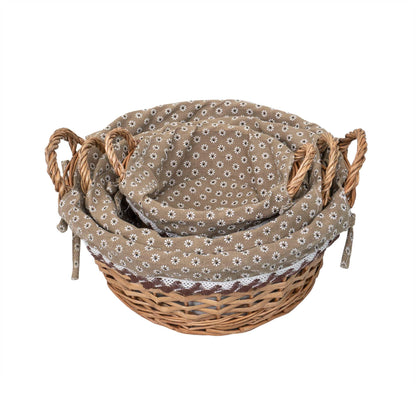 Set 3 cosuri de rachita rotunde, cu manere, maro deschis plus material textil / ZTS 8428