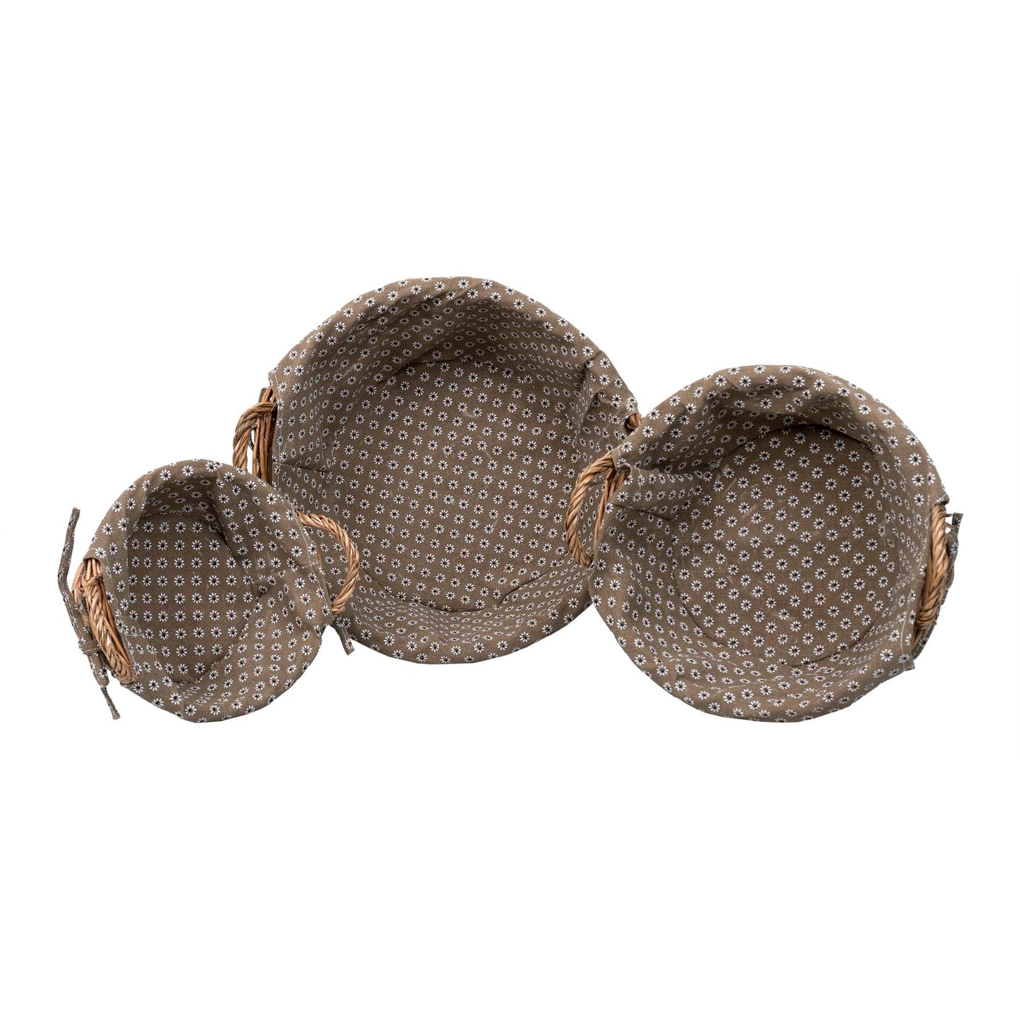 Set 3 cosuri de rachita rotunde, cu manere, maro deschis plus material textil / ZTS 8428