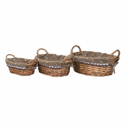 Set 3 cosuri de rachita ovale, cu manere, maro deschis plus material textil / ZTS 8430