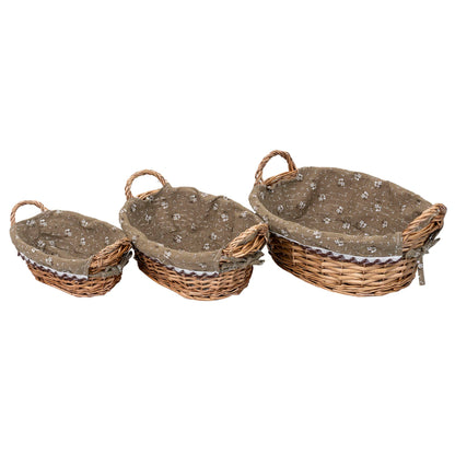 Set 3 cosuri de rachita ovale, cu manere, maro deschis plus material textil / ZTS 8430