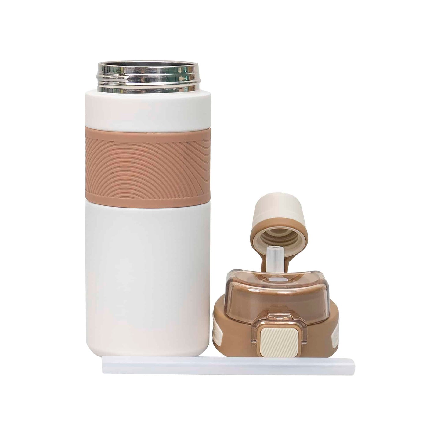 Termos 2 in 1, interior inox, capacitate 600ml, model cu pai, alb / ZTS 8443