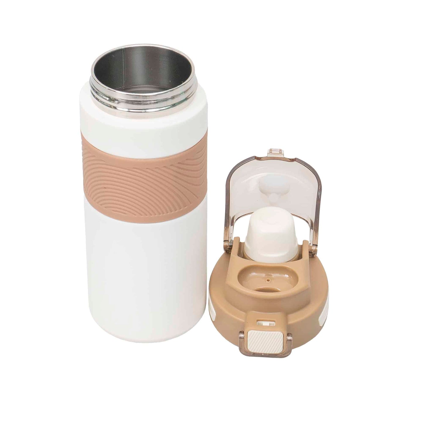 Termos 2 in 1, interior inox, capacitate 600ml, model cu pai, alb / ZTS 8443