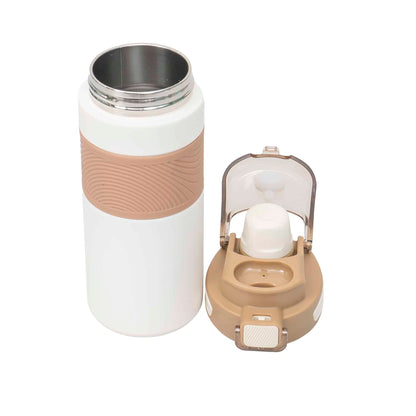 Termos 2 in 1, interior inox, capacitate 600ml, model cu pai, alb / ZTS 8443