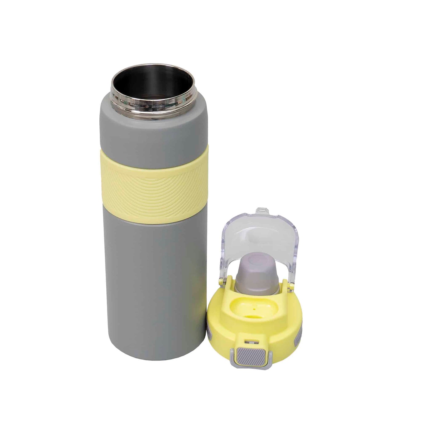 Termos 2 in 1, interior inox, capacitate 800ml, model cu pai, galben / ZTS 8444