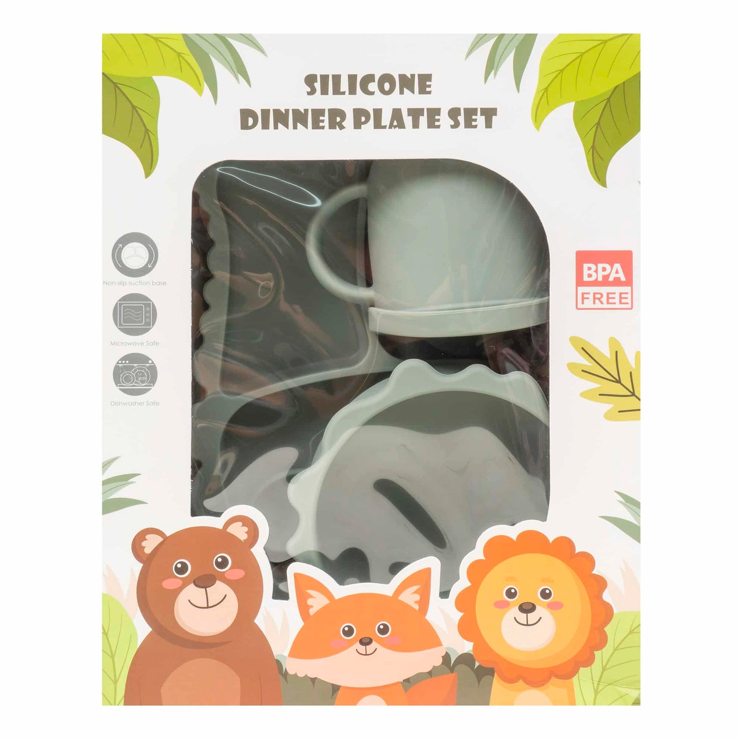 Set 6 piese pentru hranire bebelus, din silicon, model dinozaur, verde Z-TOOLS / ZTS 9094