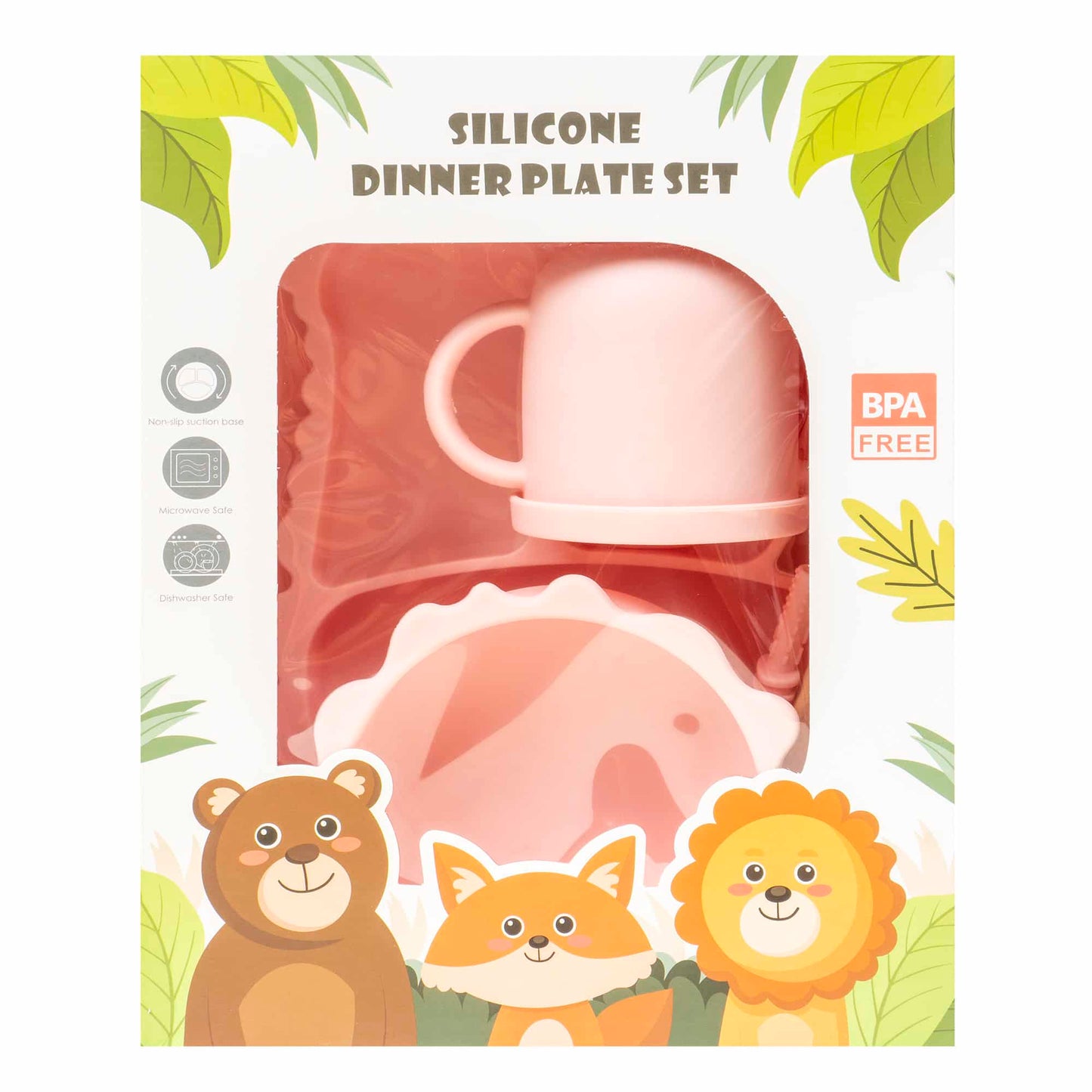 Set 6 piese pentru hranire bebelus, din silicon, model dinozaur, roz Z-TOOLS / ZTS 9095