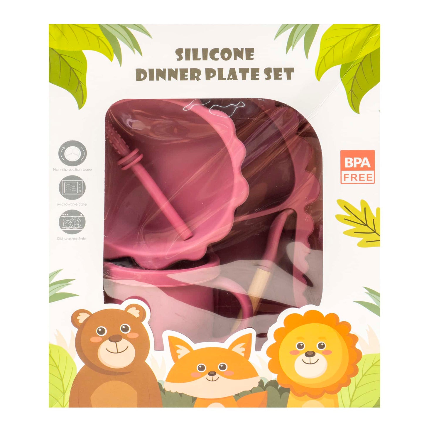 Set 6 piese pentru hranire bebelus, din silicon, model dinozaur, mov Z-TOOLS / ZTS 9096