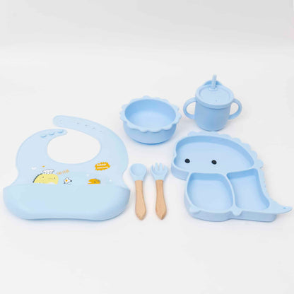 Set 6 piese pentru hranire bebelus, din silicon, model dinozaur, bleu Z-TOOLS / ZTS 9097