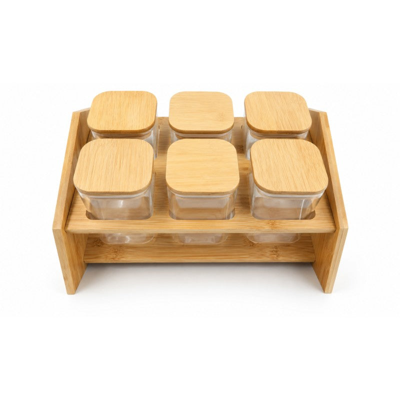 Set pentru condimente 6 piese, din sticla cu capac din lemn de bambus Z-TOOLS / ZTS2221