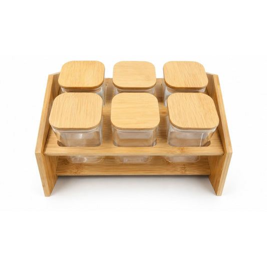 Set pentru condimente 6 piese, din sticla cu capac din lemn de bambus Z-TOOLS / ZTS2221