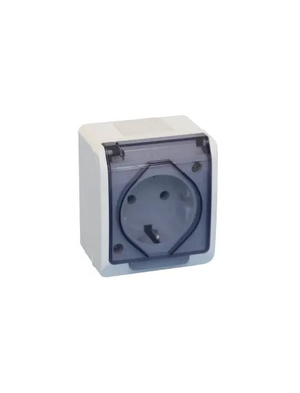 Priză simplă aplicată cu capac transparent, Z-TOOLS, alb / ZTS9067