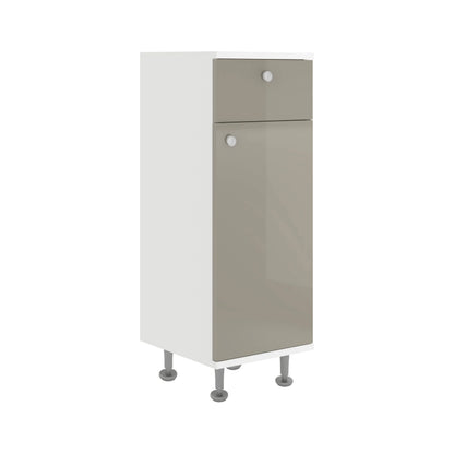 Corp Baie haaus Zaria, 1 Sertar, 1 Usa, Gri Lucios/Alb, MDF, L 30 x l 35 x H 85 cm
