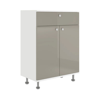 Corp Baie haaus Zaria, 1 Sertar, 2 Usi, Gri Lucios/Alb, MDF, L 60 x l 35 x H 85 cm