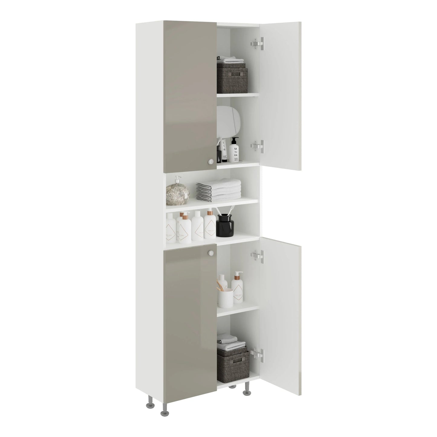 Soldat Baie haaus Zaria, 4 Usi, Gri Lucios/Alb, MDF, L 60 x l 27 x H 190 cm