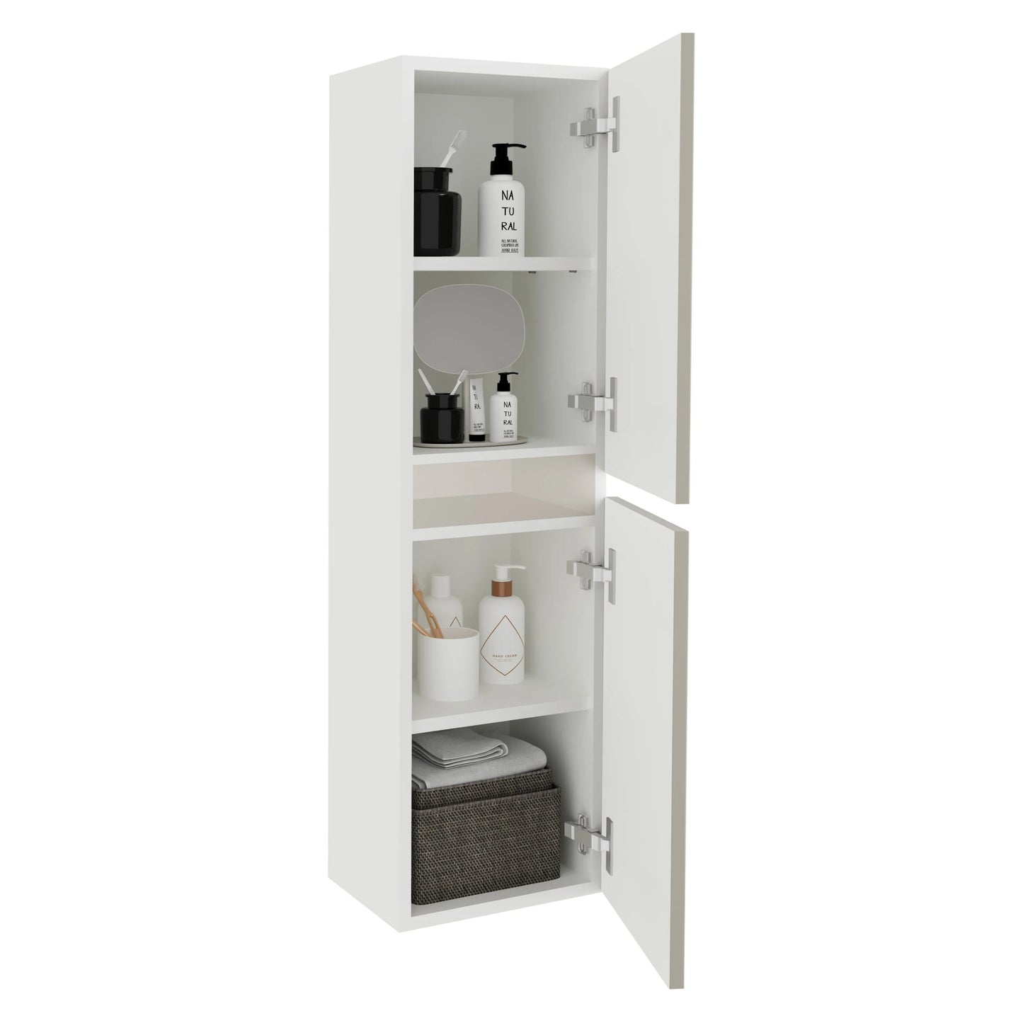 Soldat Baie haaus Zed, Suspendat, 2 Usi, Gri Lucios/Alb, MDF, L 29 x l 22 x 104 cm