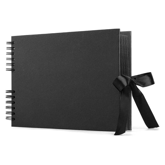 Album foto dreptunghiular cu spirală și panglică satin - Negru