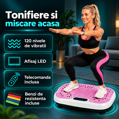 Aparat de Vibromasaj tip Platforma pentru Slabire si Drenaj Limfatic, Roz