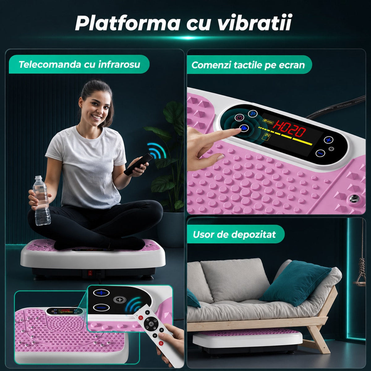 Aparat de Vibromasaj tip Platforma pentru Slabire si Drenaj Limfatic, Roz