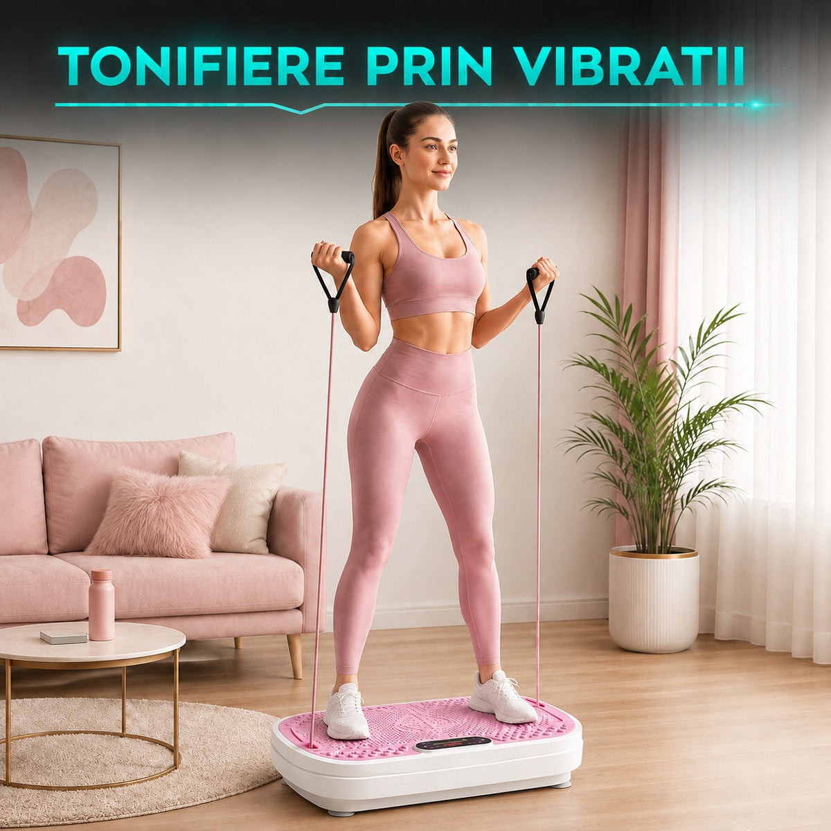 Aparat de Vibromasaj tip Platforma pentru Slabire si Drenaj Limfatic, Roz