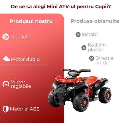 ATV electric copii 1, 6 ani, Motor dublu Constructie stabila, Rosu