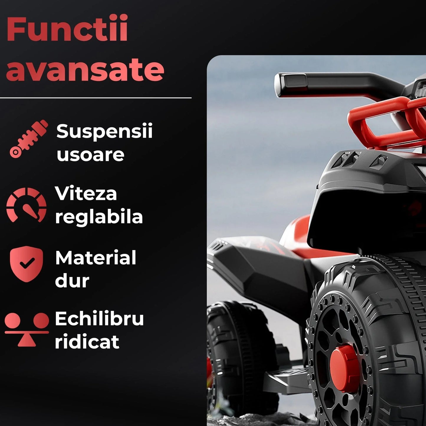 ATV electric copii 1, 6 ani, Motor dublu Constructie stabila, Rosu