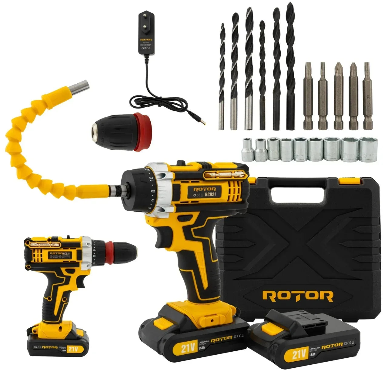 Autofiletanta RCD21 cu 27 de accesorii, 2 acumulatori 21V, trusa de depozitare si transport, 1350 RPM, Motor Brushless - 221.ro