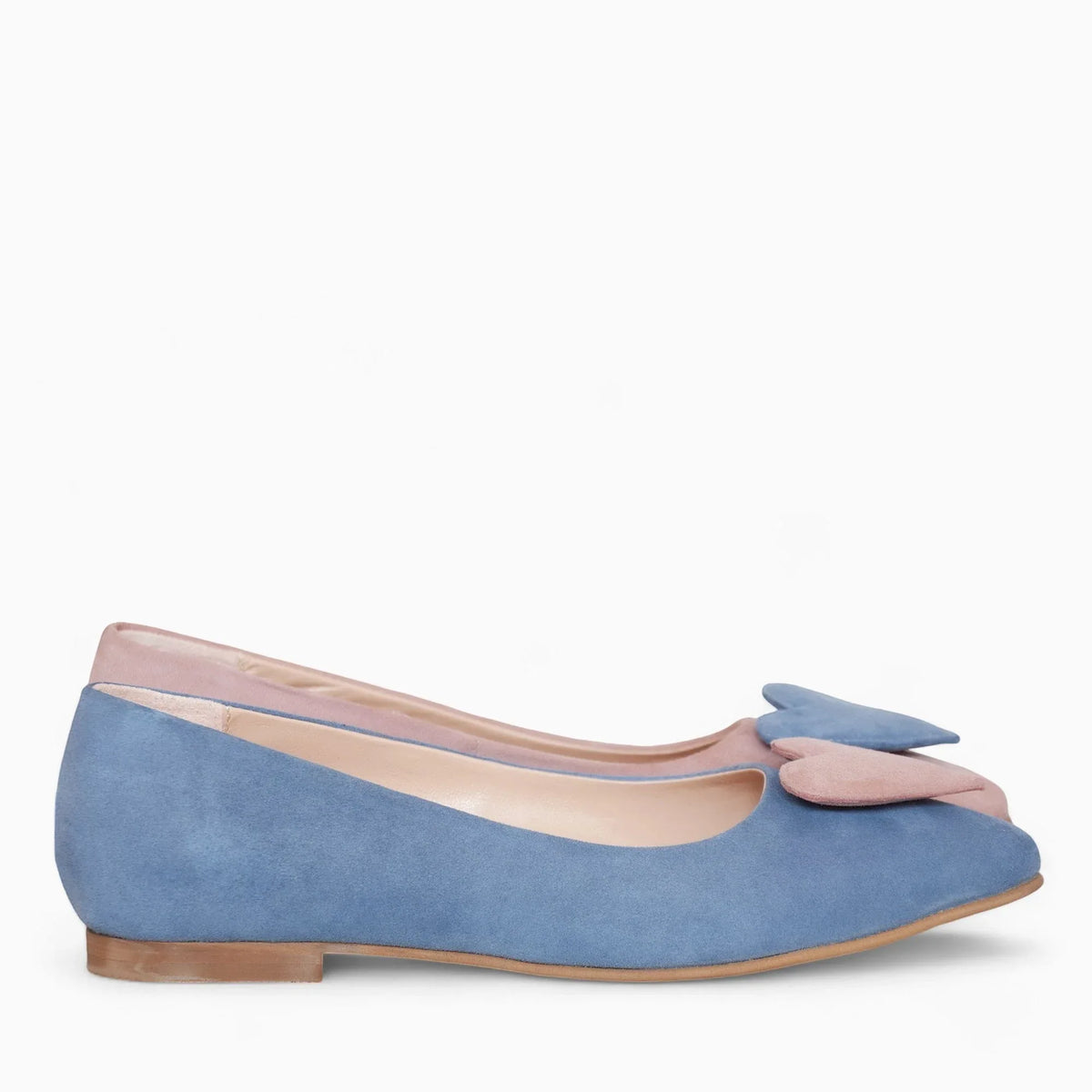 Balerini asimetrici din piele intoarsa bleu cu roz Solange