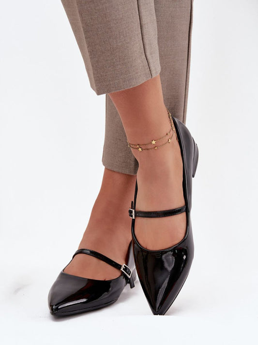 Balerini Step in style, Model 217695, Negru - material imitație de piele  Footbed imitație de piele  Înălţimea tocului 2.5 cm