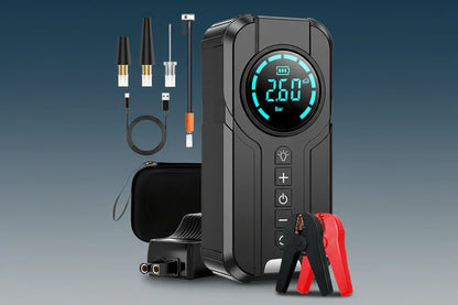 Starter/Compresor Auto Portabil APF® 150PSI, Baterie 6000mAh, Afișaj Digital LED, Lumini SOS, Fără Fir, USB-C