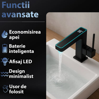 Baterie Lavoar cu Afisaj Digital LED Temperatura, Montaj Pe Blat, Monocomanda