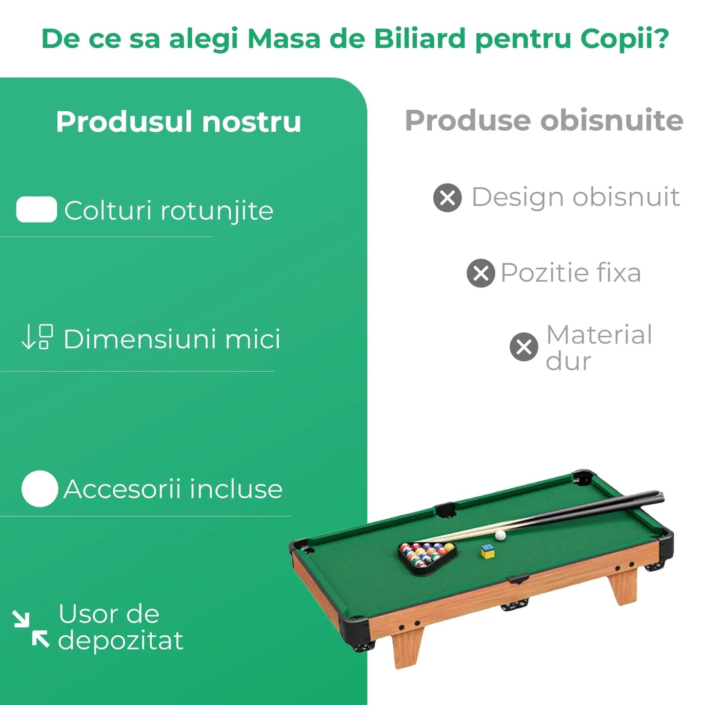 Masa de Biliard Mini Timebox, Bile, Triunghi, Creta), Maro