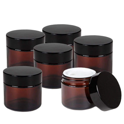 Borcan rotund ambră cu capac negru 30ml