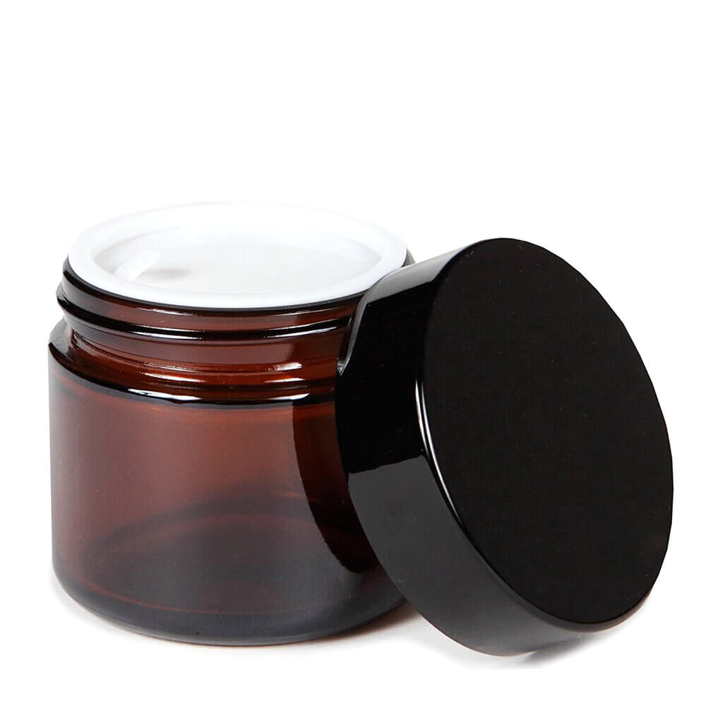 Borcan rotund ambră cu capac negru 30ml