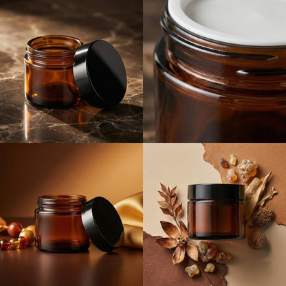 Borcan rotund ambră cu capac negru 40ml
