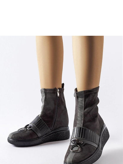 Botine cu talpă tip pană Solea, Model 206514, Gri - material Zam din piele ecologică  Înălţimea tocului 5 cm