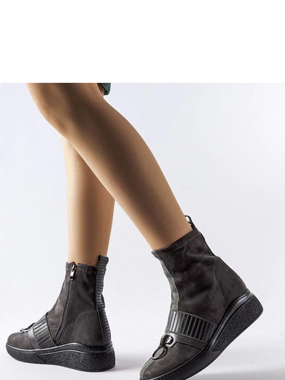 Botine cu talpă tip pană Solea, Model 206514, Gri - material Zam din piele ecologică  Înălţimea tocului 5 cm