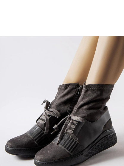 Botine cu talpă tip pană Solea, Model 206515, Gri - material Zam din piele ecologică  Înălţimea tocului 5 cm