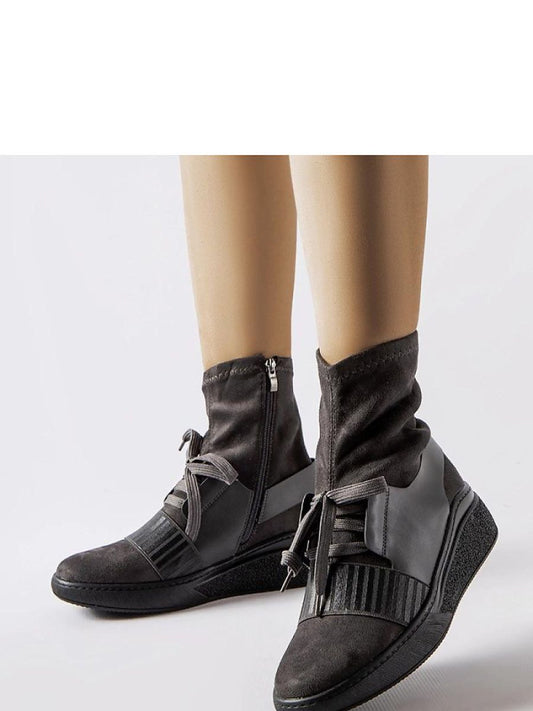 Botine cu talpă tip pană Solea, Model 206515, Gri - material Zam din piele ecologică  Înălţimea tocului 5 cm