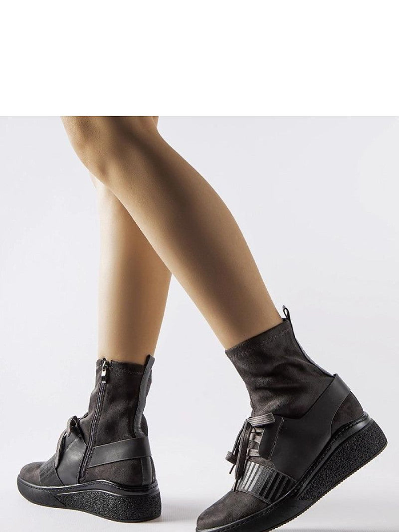 Botine cu talpă tip pană Solea, Model 206515, Gri - material Zam din piele ecologică  Înălţimea tocului 5 cm