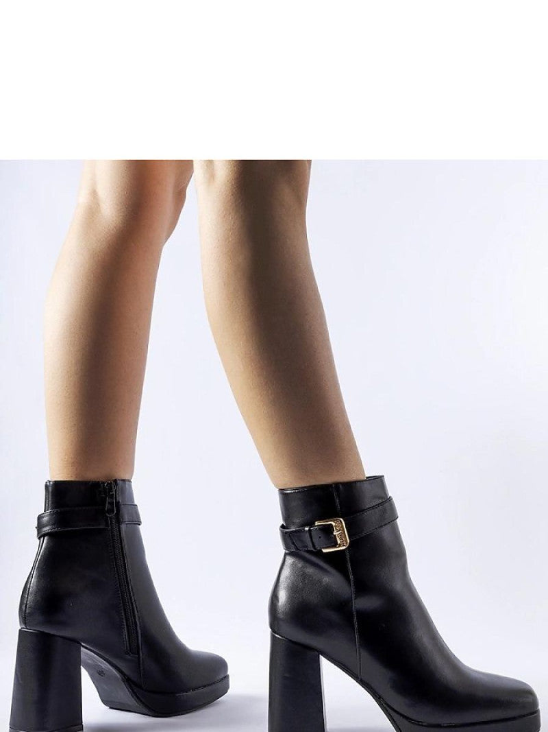 Botine cu toc Solea, Model 204725, Negru - material Zam din piele ecologică  Înălţimea tocului 9 cm