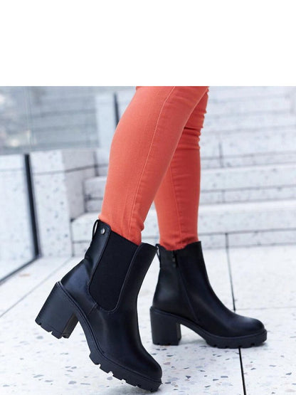 Botine cu toc Solea, Model 204766, Negru - material Zam din piele ecologică  Înălţimea tocului 8 cm