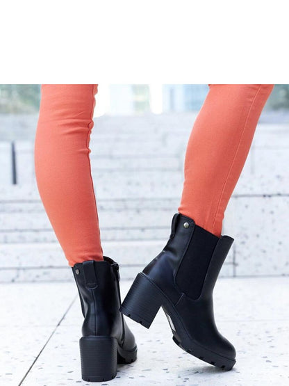 Botine cu toc Solea, Model 204766, Negru - material Zam din piele ecologică  Înălţimea tocului 8 cm