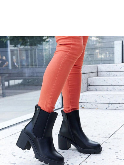 Botine cu toc Solea, Model 204766, Negru - material Zam din piele ecologică  Înălţimea tocului 8 cm