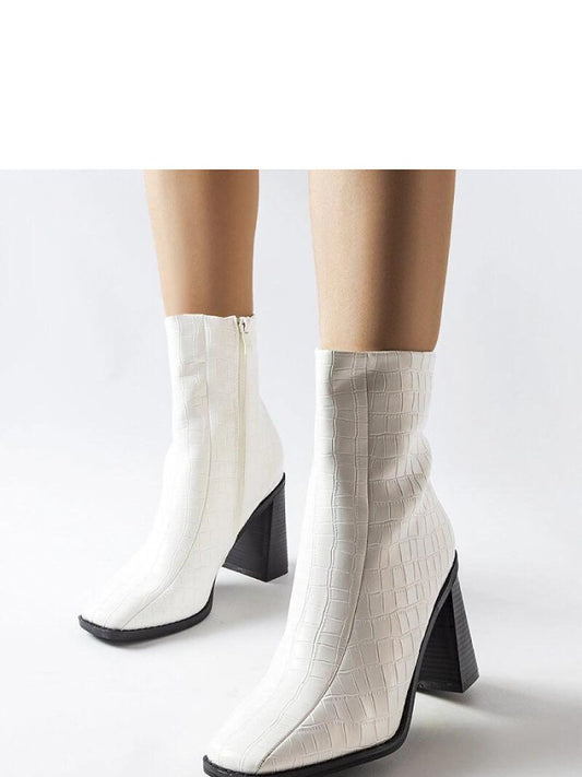 Botine cu toc Solea, Model 204772, Alb - material Zam din piele ecologică  Înălţimea tocului 9,5 cm