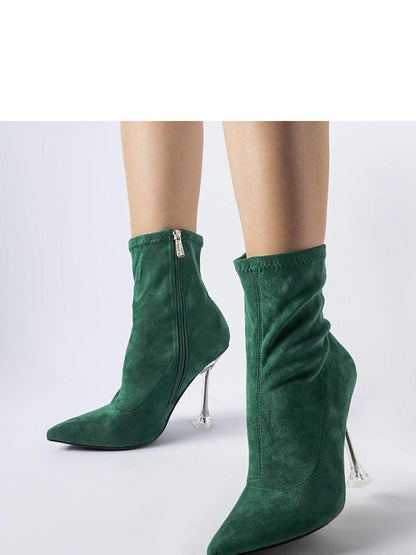 Botine cu toc Solea, Model 204822, Verde - material Zam din piele ecologică  Înălţimea tocului 11,5 cm